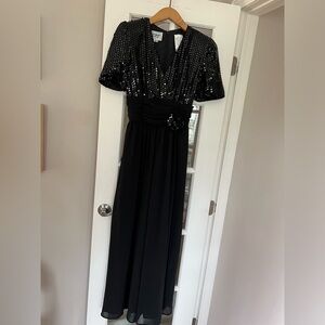 Y2K 80s 90sVintage Opening Night Sequin Wide Leg Black Pantsuit Jumpsuit 9 / 10